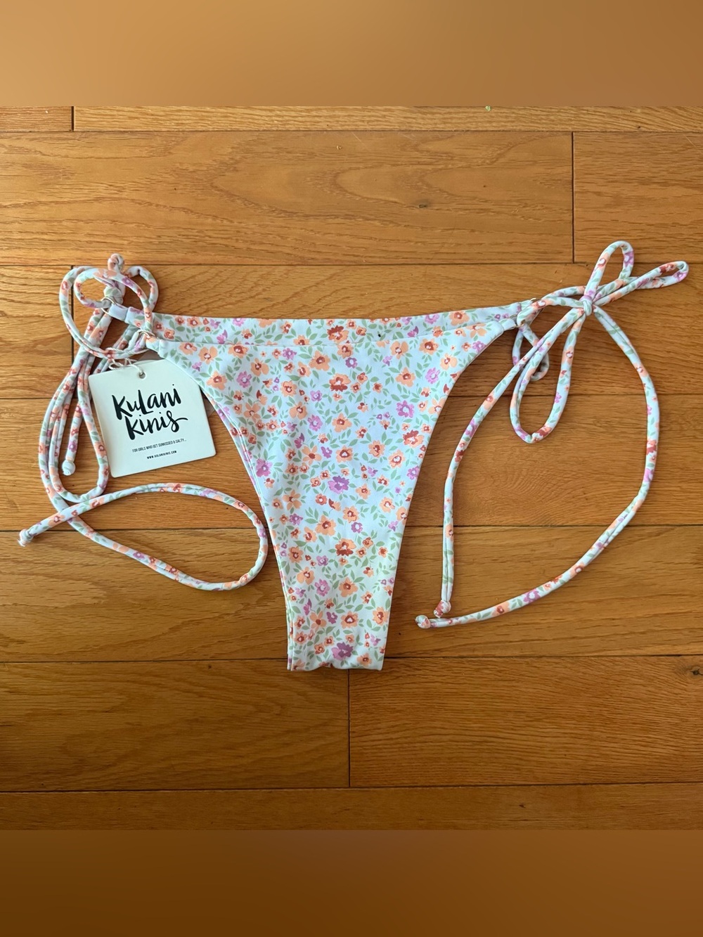 Kulani Kinis White Floral Tie-Side Bikini Bottoms